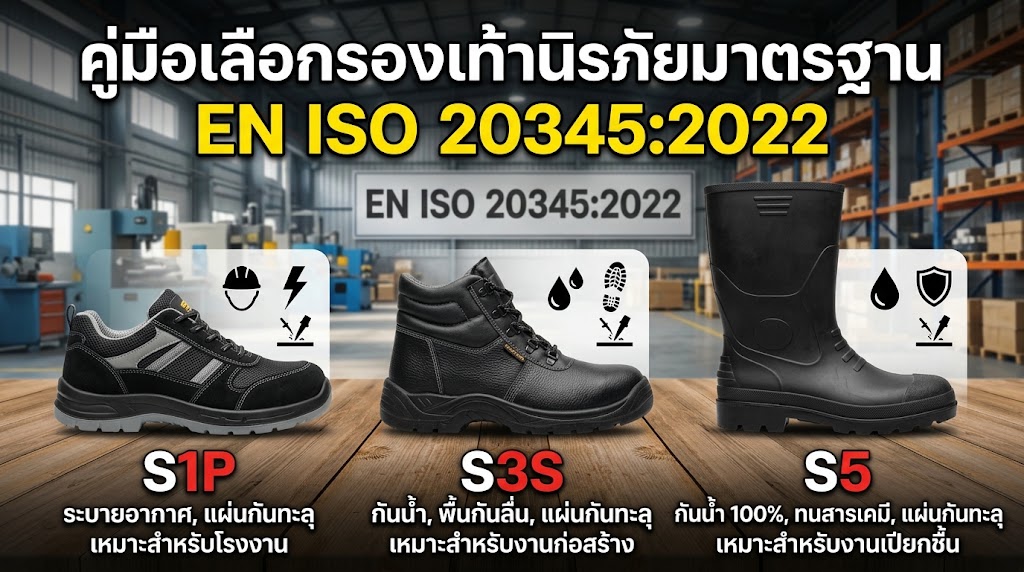 คู่มือเลือกรองเท้านิรภัยมาตรฐาน EN ISO 20345:2022 เทียบชั้น S1P, S3S และ S5